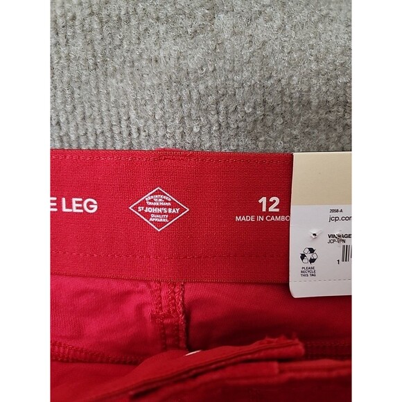 St Johns Bay Wide Leg Velvet Pants Womens 12 Red Comfort Waist Stretch NEW - Picture 10 of 12